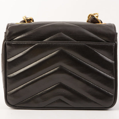 Chanel Around 1995 Made Chevron Stitch V Flap Turn-Lock Chain Bag Black