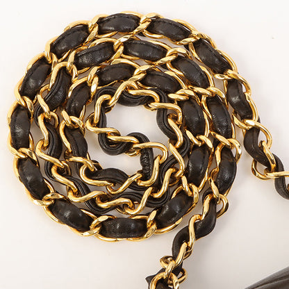 Chanel Around 1995 Made Chevron Stitch V Flap Turn-Lock Chain Bag Black