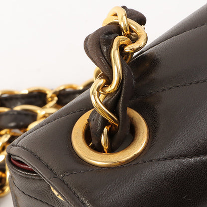 Chanel Around 1995 Made Chevron Stitch V Flap Turn-Lock Chain Bag Black