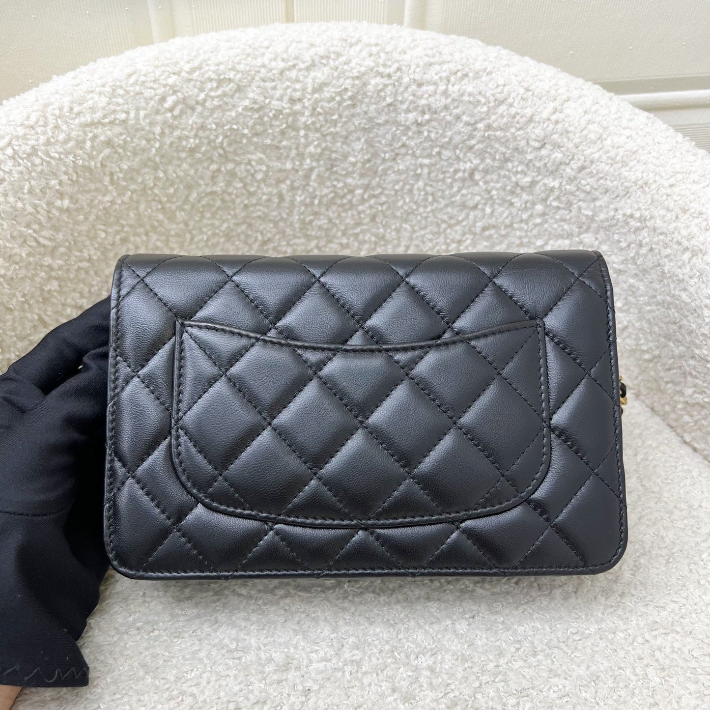 Chanel Pearl Crush Wallet on Chain WOC in Black Lambskin and AGHW (Model: AP1450)