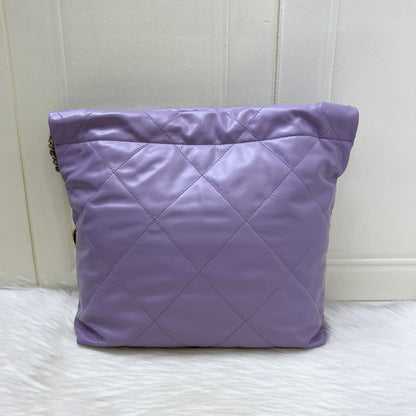 [Local Full Set - Un] Chanel 22 Small Hobo Handbag in 24P Lilac Shiny Calfskin and AGHW (Model: AS3260)