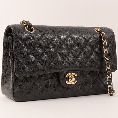 CHANEL Around 2002 Made Caviar Skin Classic Flap Chain Bag 25Cm Black