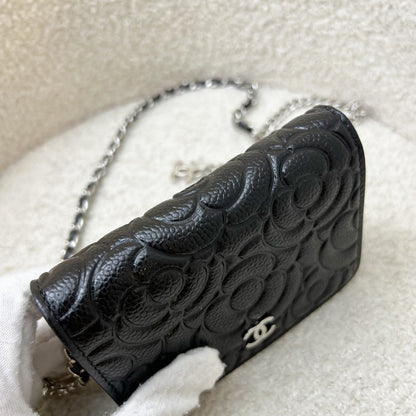 Chanel 20K Camellia Micro Flap / Clutch on Chain Belt Bag in Black Caviar and SHW