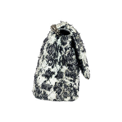 Chanel 2.55 Reissue 226 Black White Tweed Camellia Flap Bag