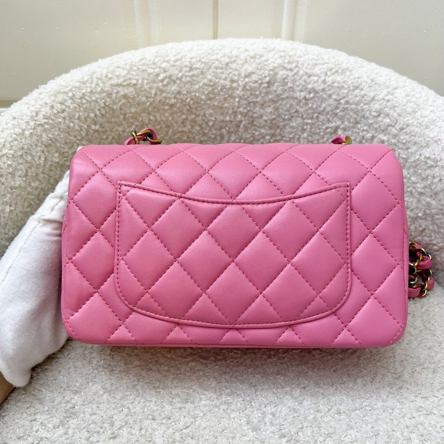 Chanel Classic Mini Rectangle Flap in 21P Pink / Yellow Lambskin and Rainbow HW