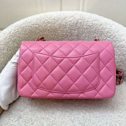 Chanel Classic Mini Rectangle Flap in 21P Pink / Yellow Lambskin and Rainbow HW
