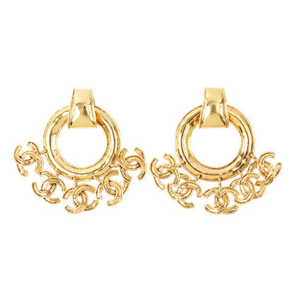 Chanel 1994 Made 5 Cc Mark Swing Hoop Earrings