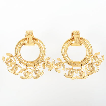 Chanel 1994 Made 5 Cc Mark Swing Hoop Earrings