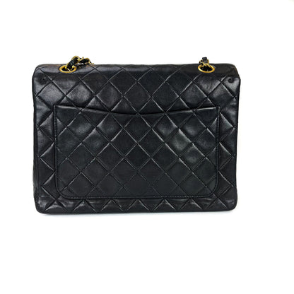 Vintage Black Lambskin 10’’ Medium Square Classic Flap