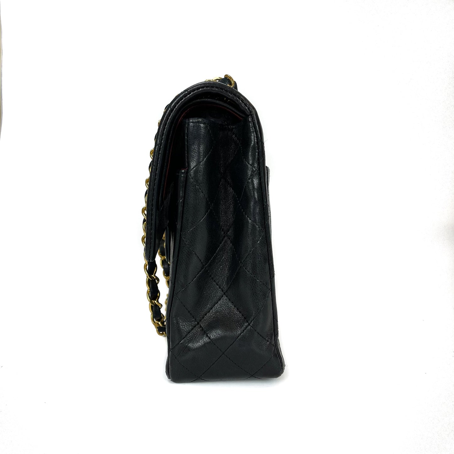 Vintage Black Lambskin 10’’ Medium Square Classic Flap