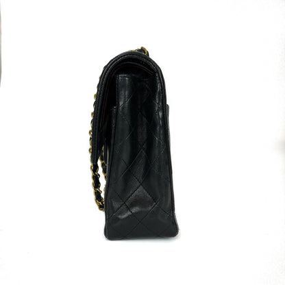 Vintage Black Lambskin 10’’ Medium Square Classic Flap