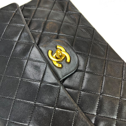 Vintage Black Lambskin 10’’ Medium Square Classic Flap