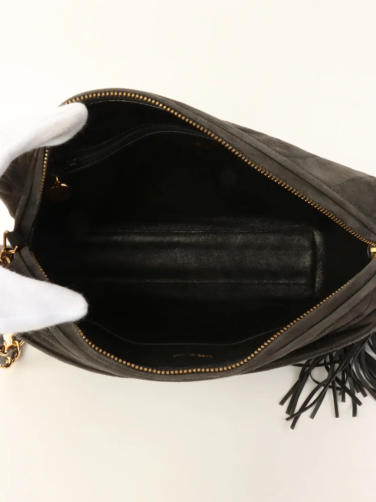 Chanel Around  Made Suede Cc Mark Stitch Tassel Chain Shouder Bag Gray