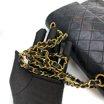 Vintage Black Lambskin 10’’ Medium Square Classic Flap