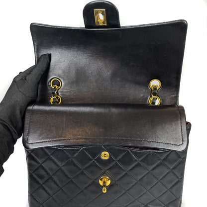 Vintage Black Lambskin 10’’ Medium Square Classic Flap