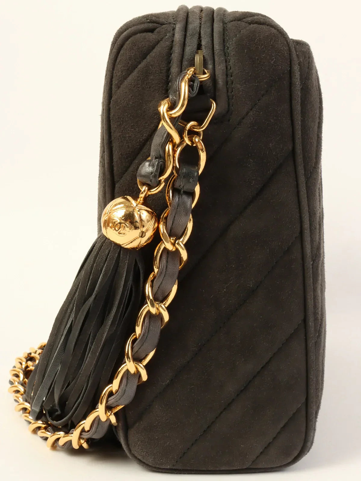 Chanel Around  Made Suede Cc Mark Stitch Tassel Chain Shouder Bag Gray