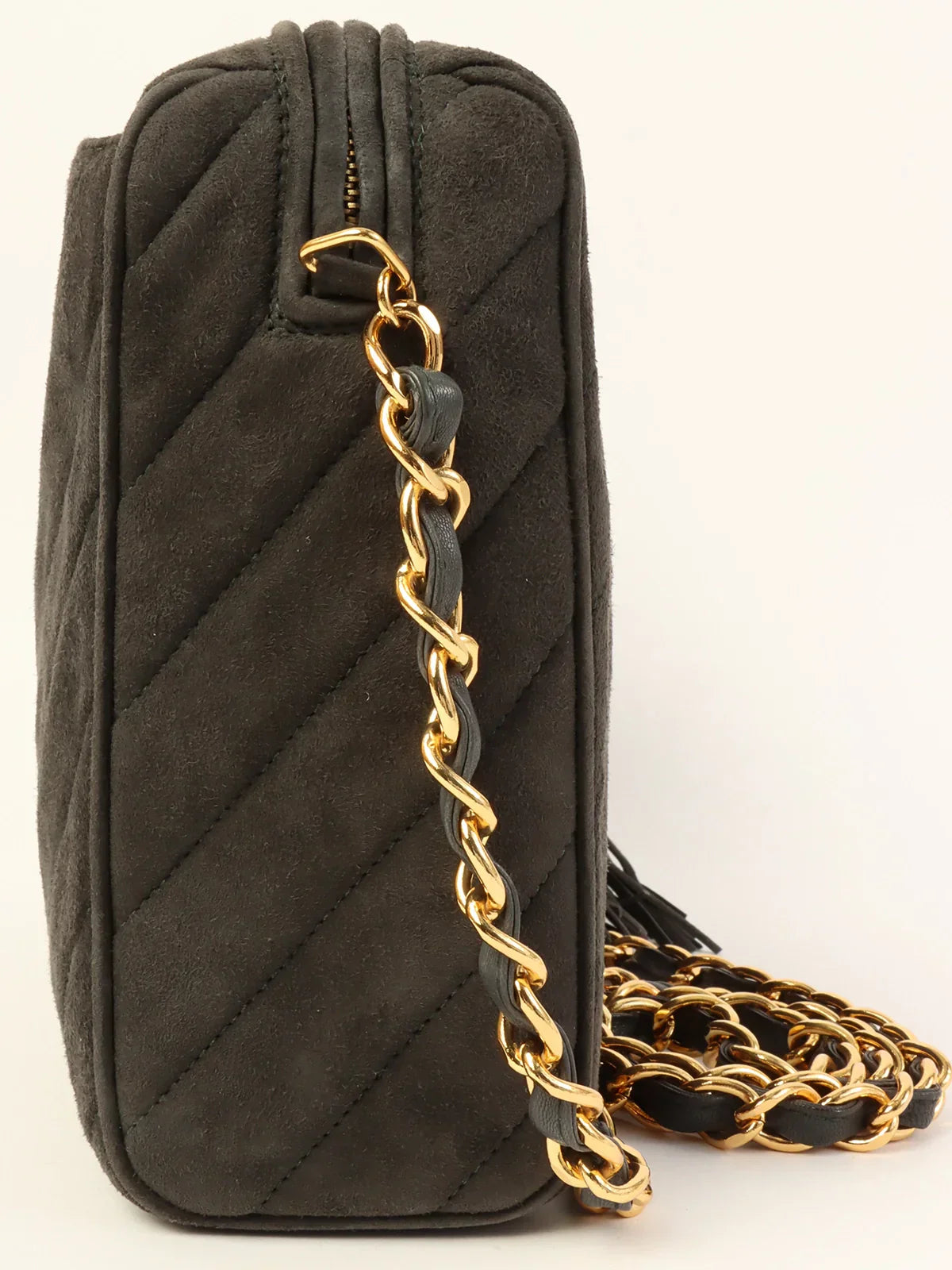 Chanel Around  Made Suede Cc Mark Stitch Tassel Chain Shouder Bag Gray