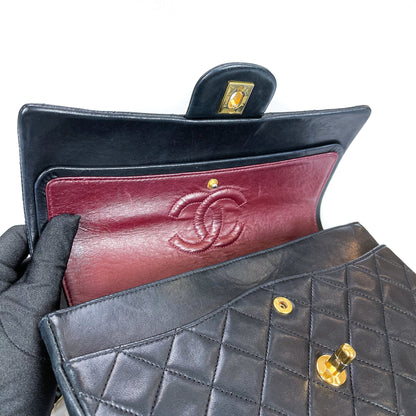 Vintage Black Lambskin 10’’ Medium Square Classic Flap