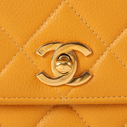 Chanel Around 1995 Made Caviar Skin Turn-Lock Chain Bag Mandarine Orange
