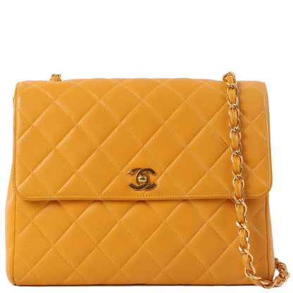Chanel Around 1995 Made Caviar Skin Turn-Lock Chain Bag Mandarine Orange
