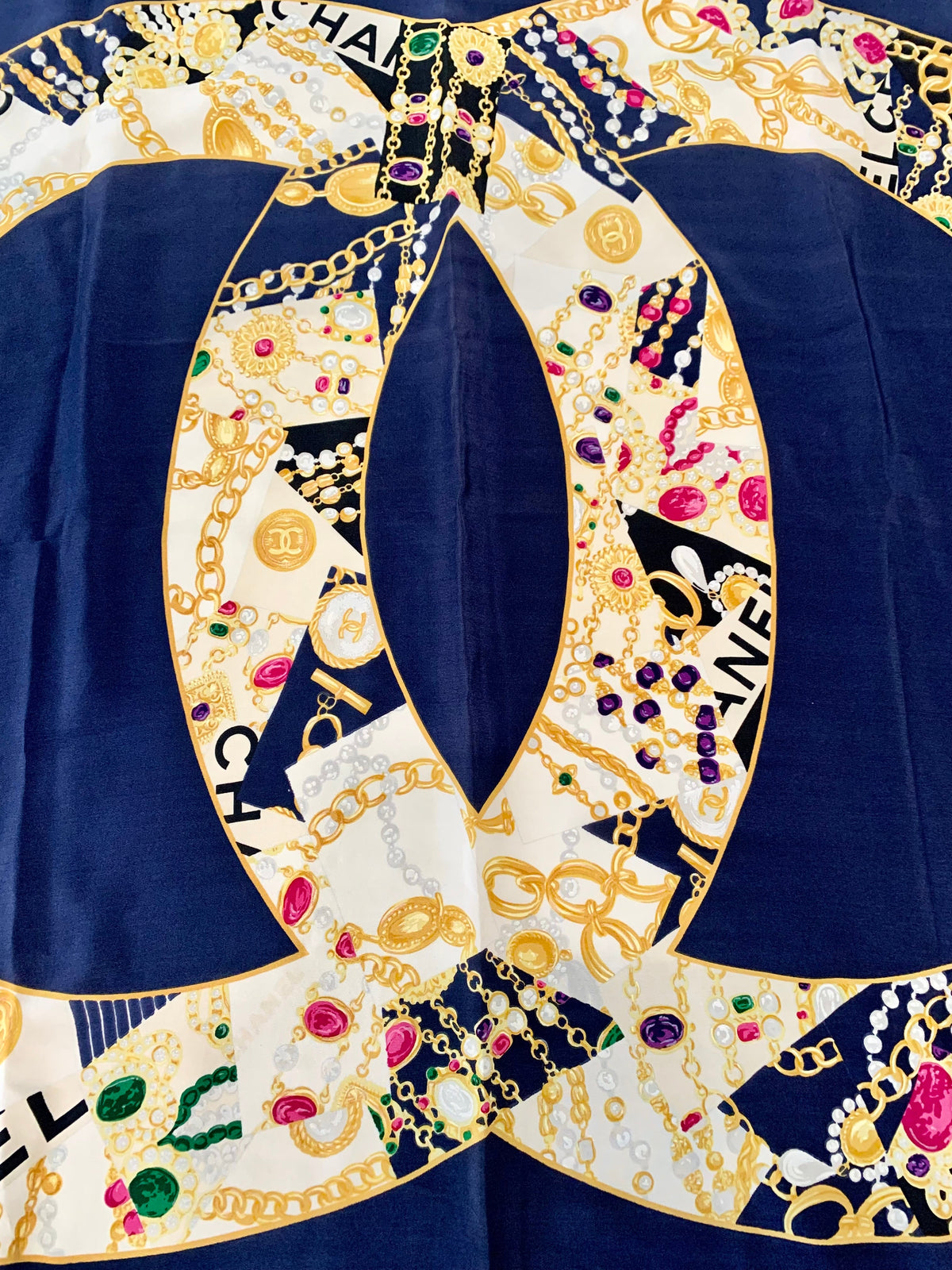 CHANEL CC VINTAGE NAVY SILK SCARF