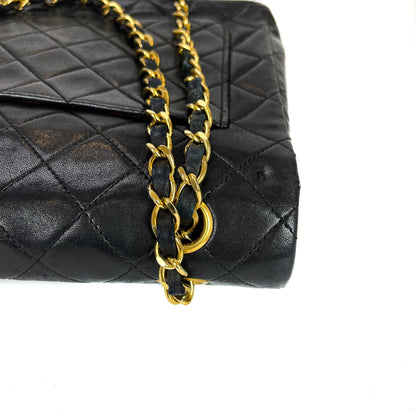 Vintage Black Lambskin 10’’ Medium Square Classic Flap