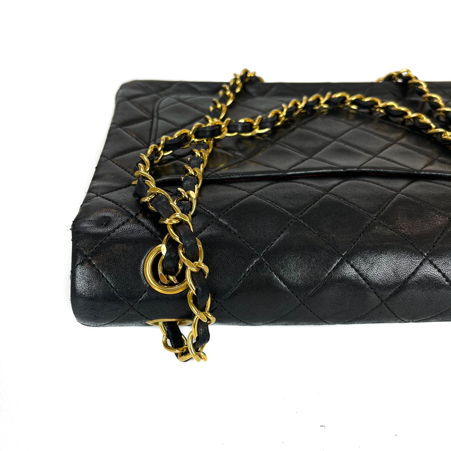 Vintage Black Lambskin 10’’ Medium Square Classic Flap