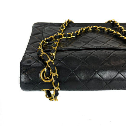 Vintage Black Lambskin 10’’ Medium Square Classic Flap