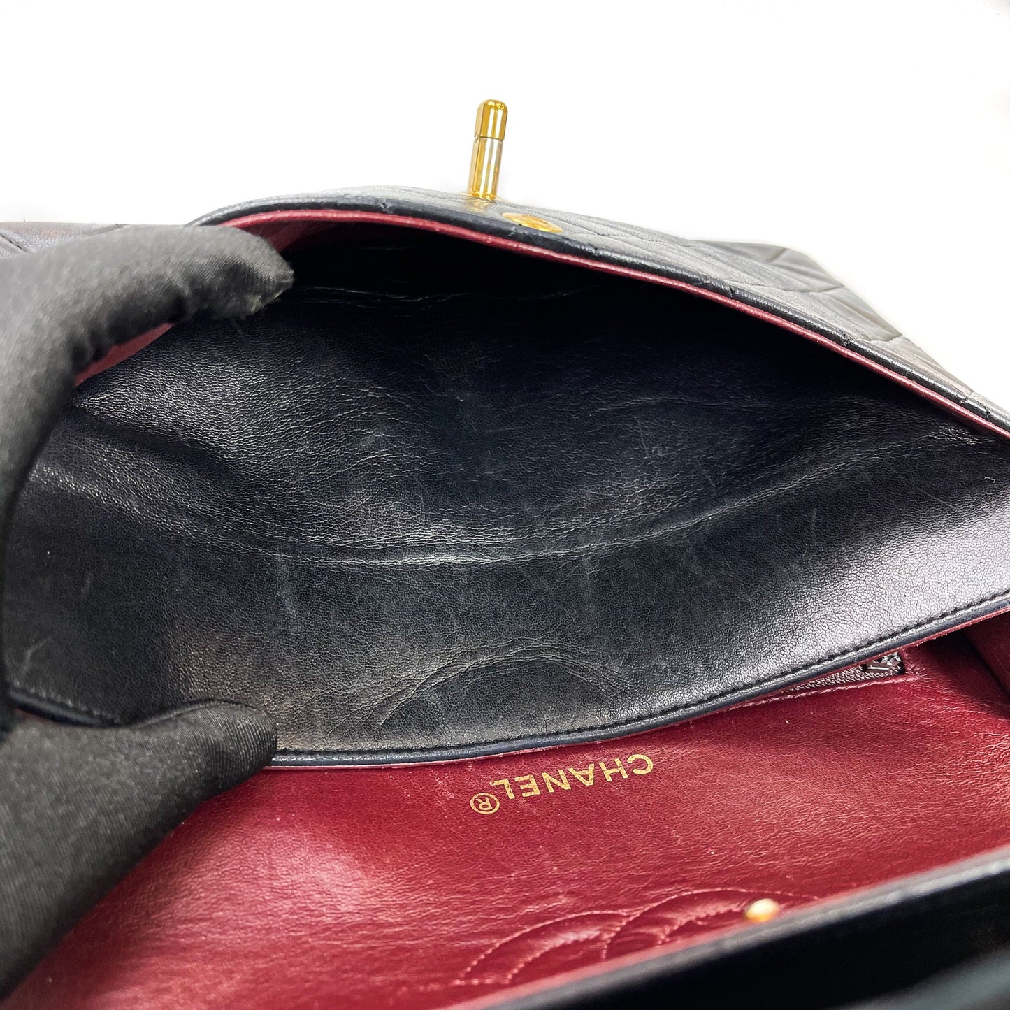 Vintage Black Lambskin 10’’ Medium Square Classic Flap
