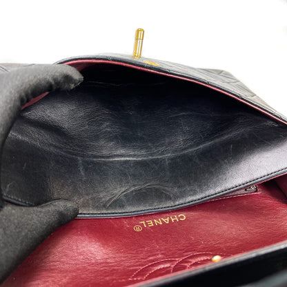 Vintage Black Lambskin 10’’ Medium Square Classic Flap