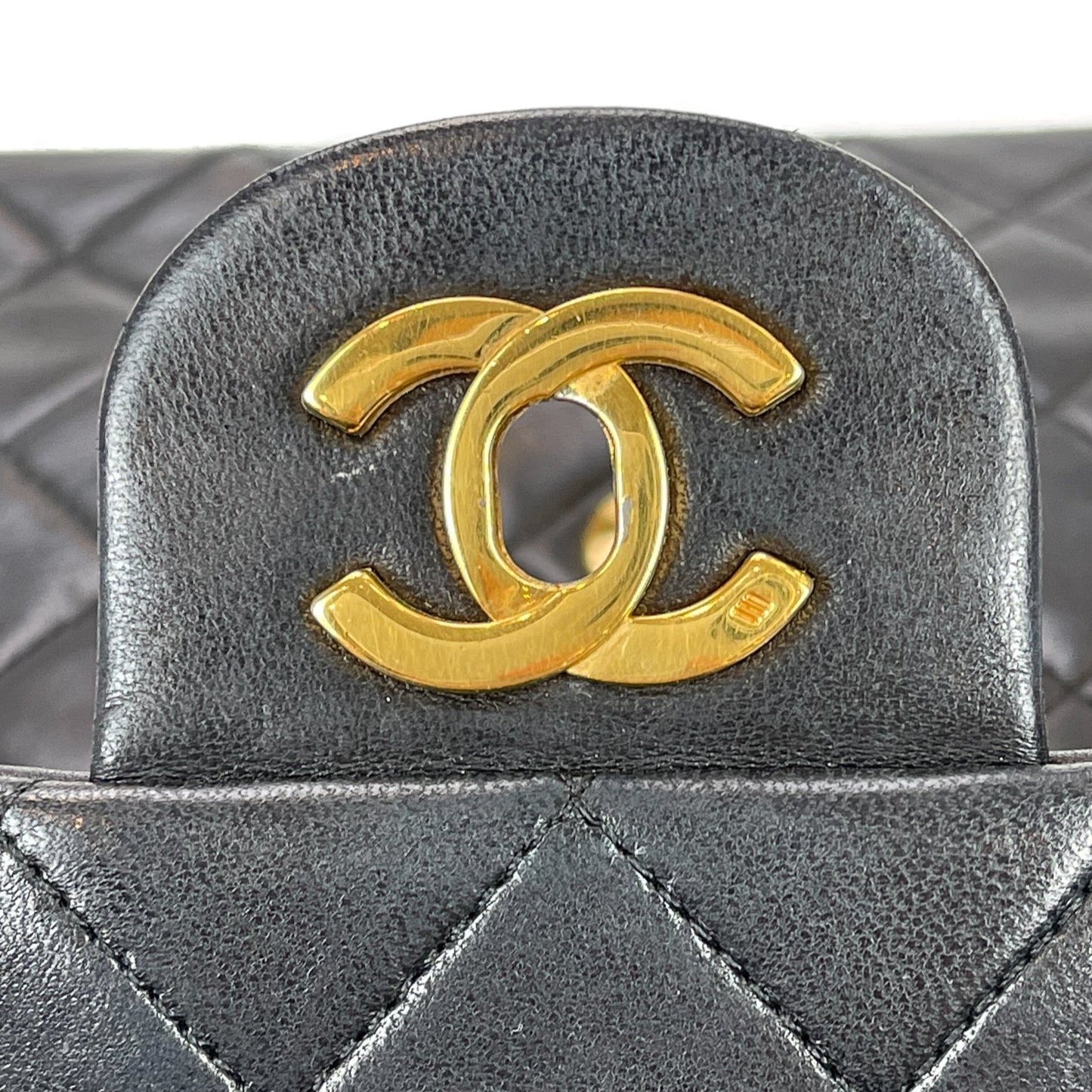 Vintage Black Lambskin 10’’ Medium Square Classic Flap