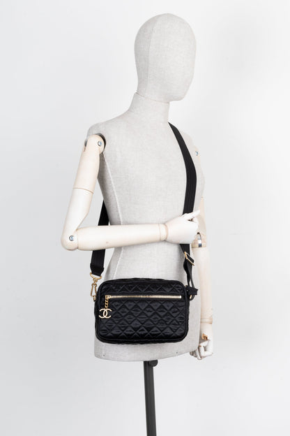 CHANEL Camera Bag Satin Black Crystals