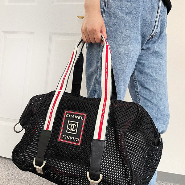 Chanel Around 2007 Made Sport Line Mesh Cc Mark Boston Bag Black