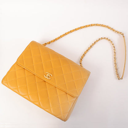 Chanel Around 1995 Made Caviar Skin Turn-Lock Chain Bag Mandarine Orange