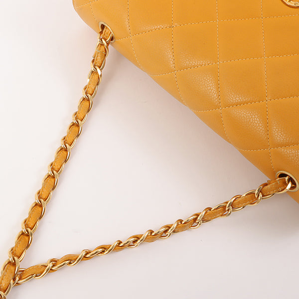 Chanel Around 1995 Made Caviar Skin Turn-Lock Chain Bag Mandarine Orange