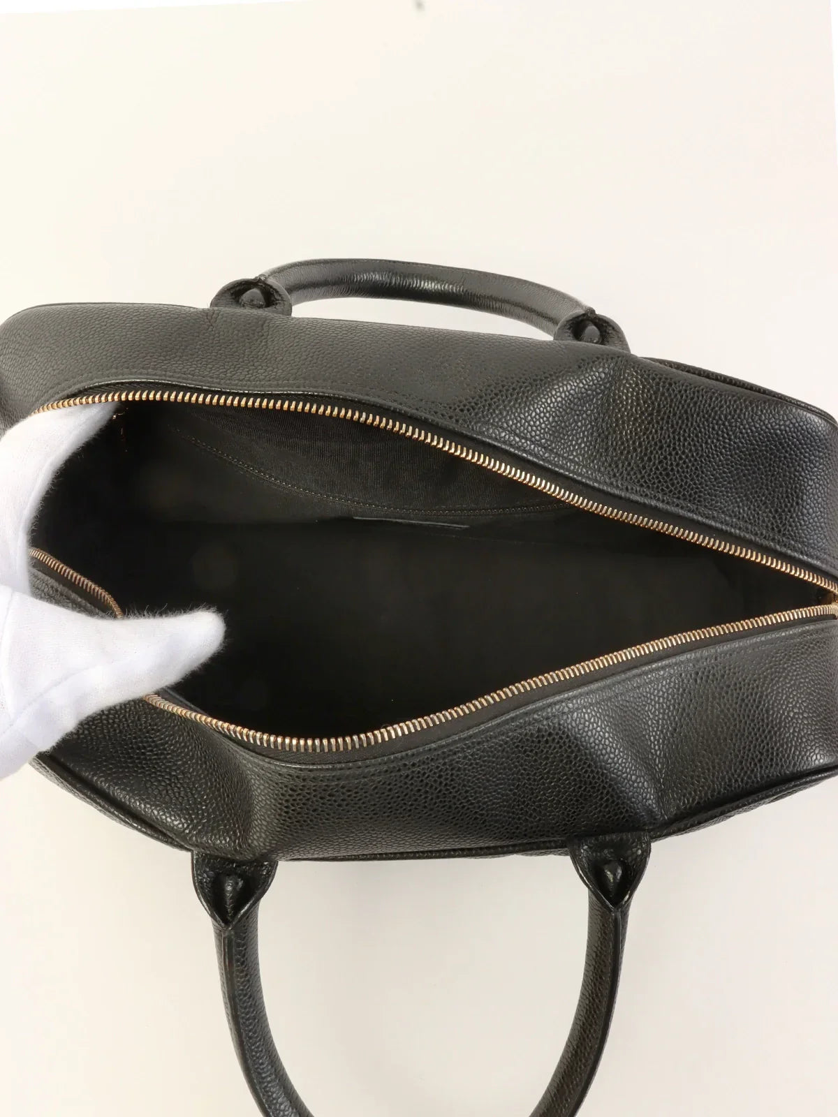 Chanel Around  Made Caviar Skin Cc Mark Stitch Boston Bag Black