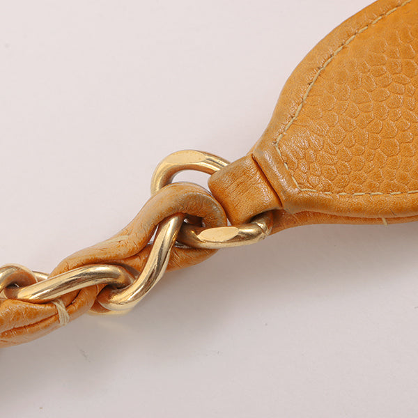 Chanel Around 1995 Made Caviar Skin Turn-Lock Chain Bag Mandarine Orange