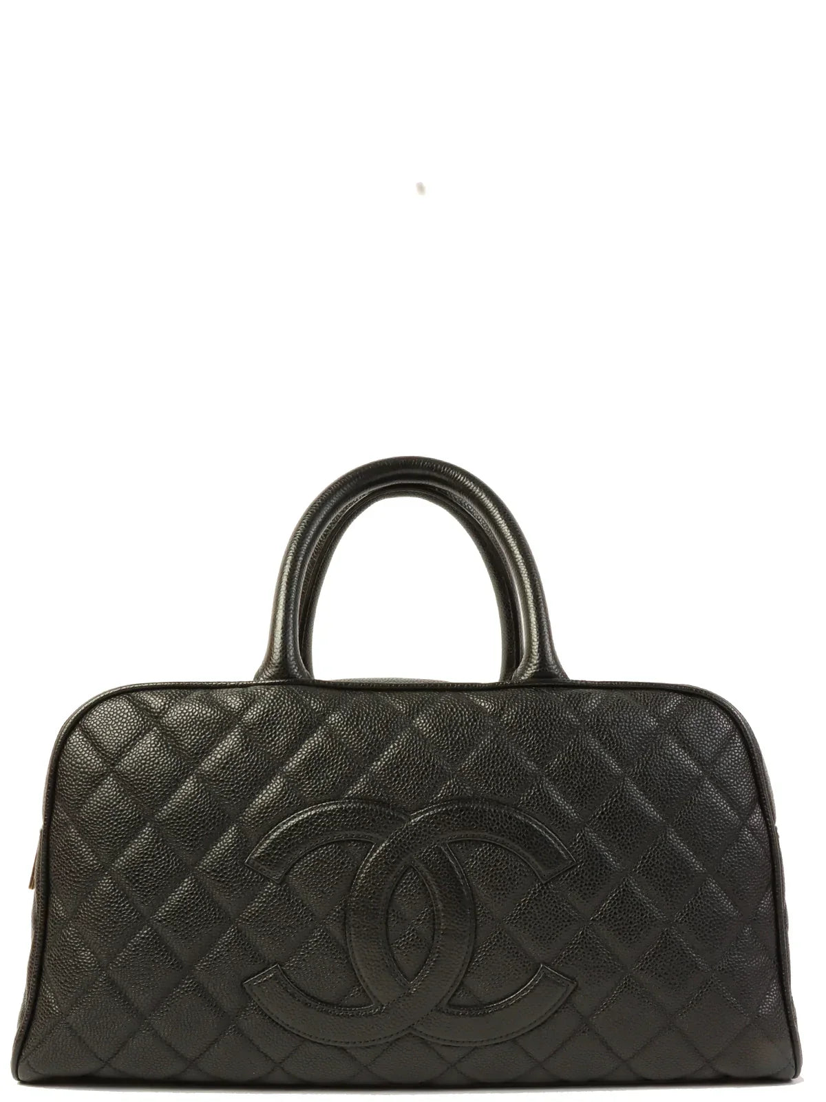 Chanel Around  Made Caviar Skin Cc Mark Stitch Boston Bag Black