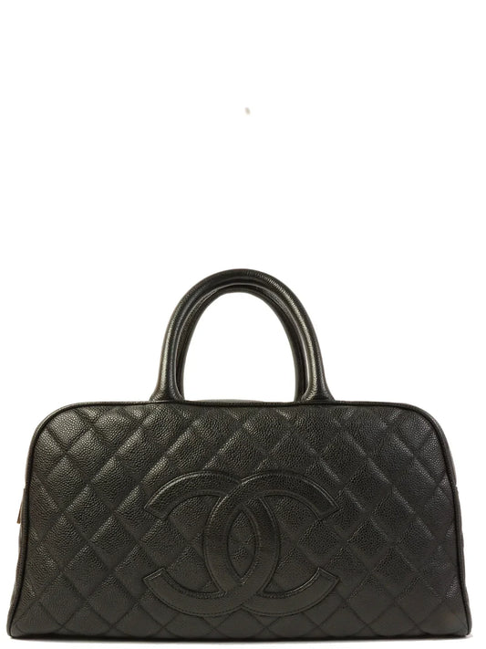 Chanel Around  Made Caviar Skin Cc Mark Stitch Boston Bag Black