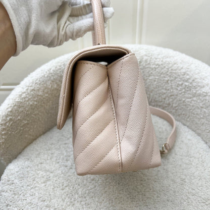Chanel Small Coco Handle in 20A Chevron Quilted Beige Pink Caviar and LGHW