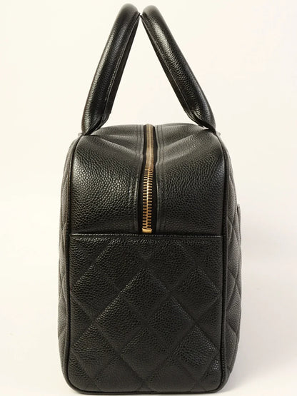 Chanel Around  Made Caviar Skin Cc Mark Stitch Boston Bag Black