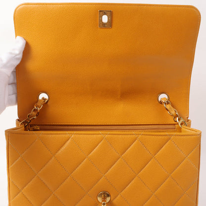 Chanel Around 1995 Made Caviar Skin Turn-Lock Chain Bag Mandarine Orange