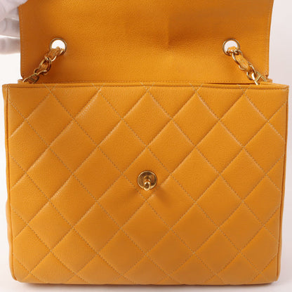 Chanel Around 1995 Made Caviar Skin Turn-Lock Chain Bag Mandarine Orange