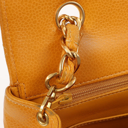 Chanel Around 1995 Made Caviar Skin Turn-Lock Chain Bag Mandarine Orange