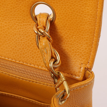 Chanel Around 1995 Made Caviar Skin Turn-Lock Chain Bag Mandarine Orange