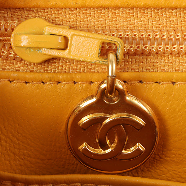Chanel Around 1995 Made Caviar Skin Turn-Lock Chain Bag Mandarine Orange