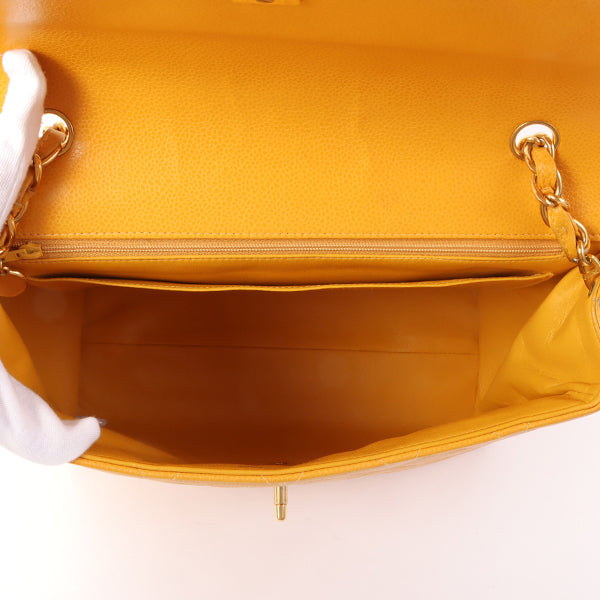 Chanel Around 1995 Made Caviar Skin Turn-Lock Chain Bag Mandarine Orange