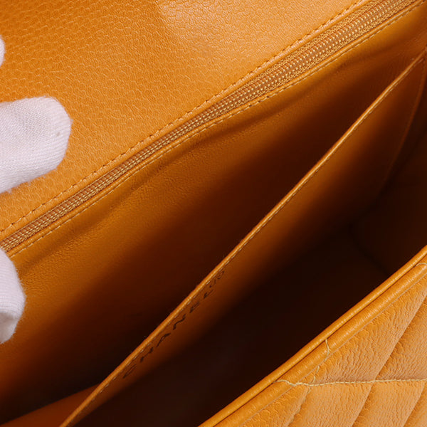 Chanel Around 1995 Made Caviar Skin Turn-Lock Chain Bag Mandarine Orange