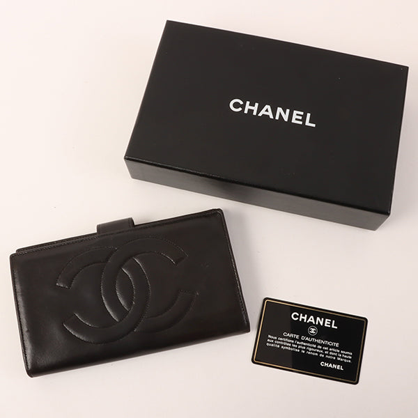 CHANEL Around 1995 Made Cc Mark Stitch Wallet Black