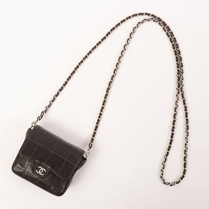 Chanel Around 2000 Made Chocolate Bar Cc Mark Plate Micro Chain Bag Black